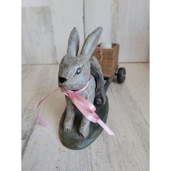 Unique wooden bunny Easter egg cart folk art vintage home decor - Picture 3 of 9